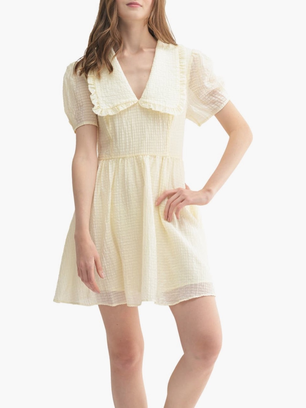 Lush Cream Textured Ruffle-Collar Mini Dress